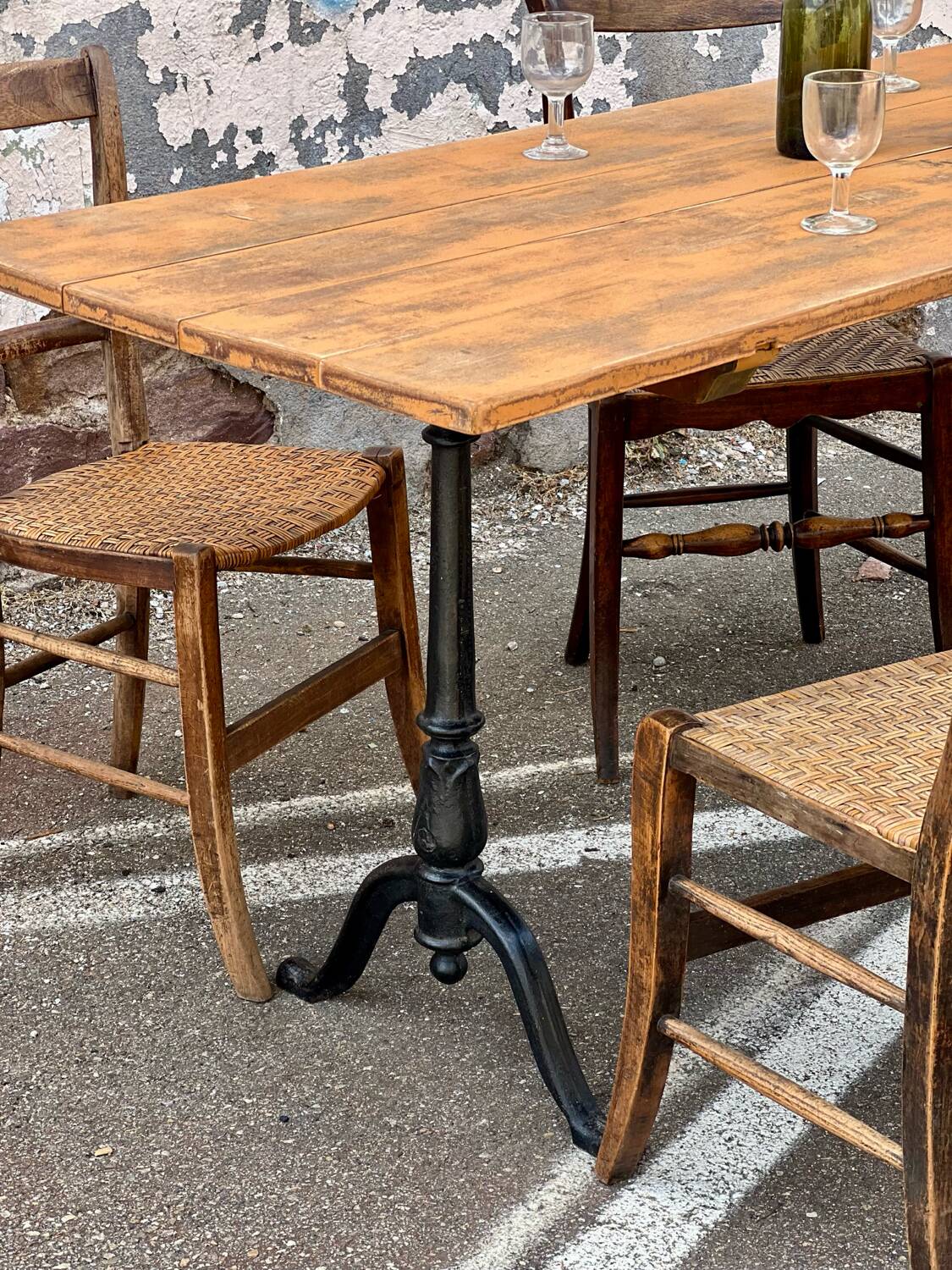 Antique bistro table with cast iron legs