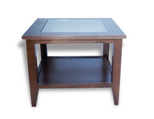 Table basse scandinave bois et verre carrée