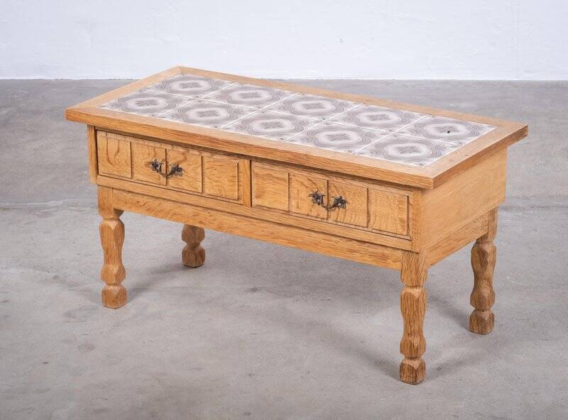 Oak Hall Piece with Tiles by Henning Kjærnulf, Denmark, 1960s