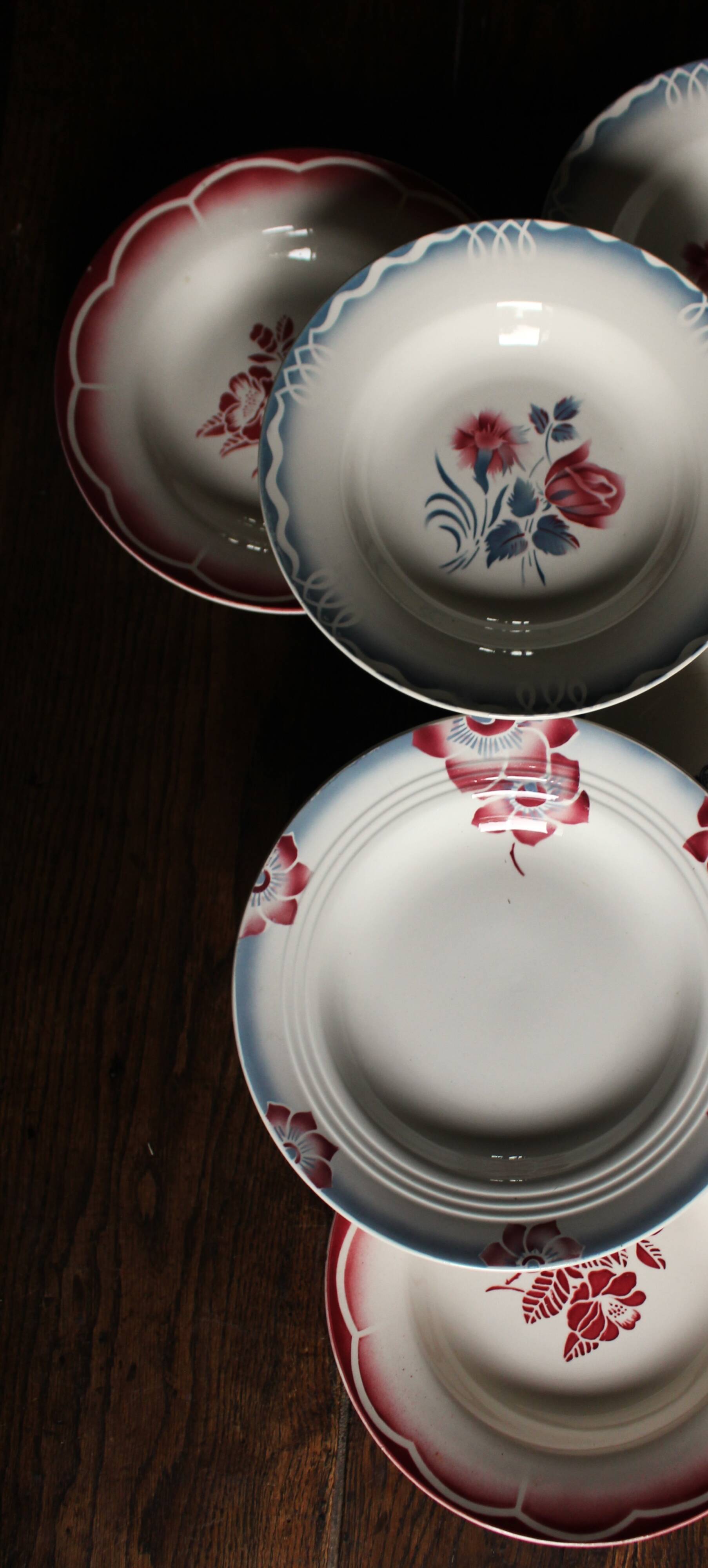 6 mismatched soup plates Marsac Marinette Digoin Badonviller