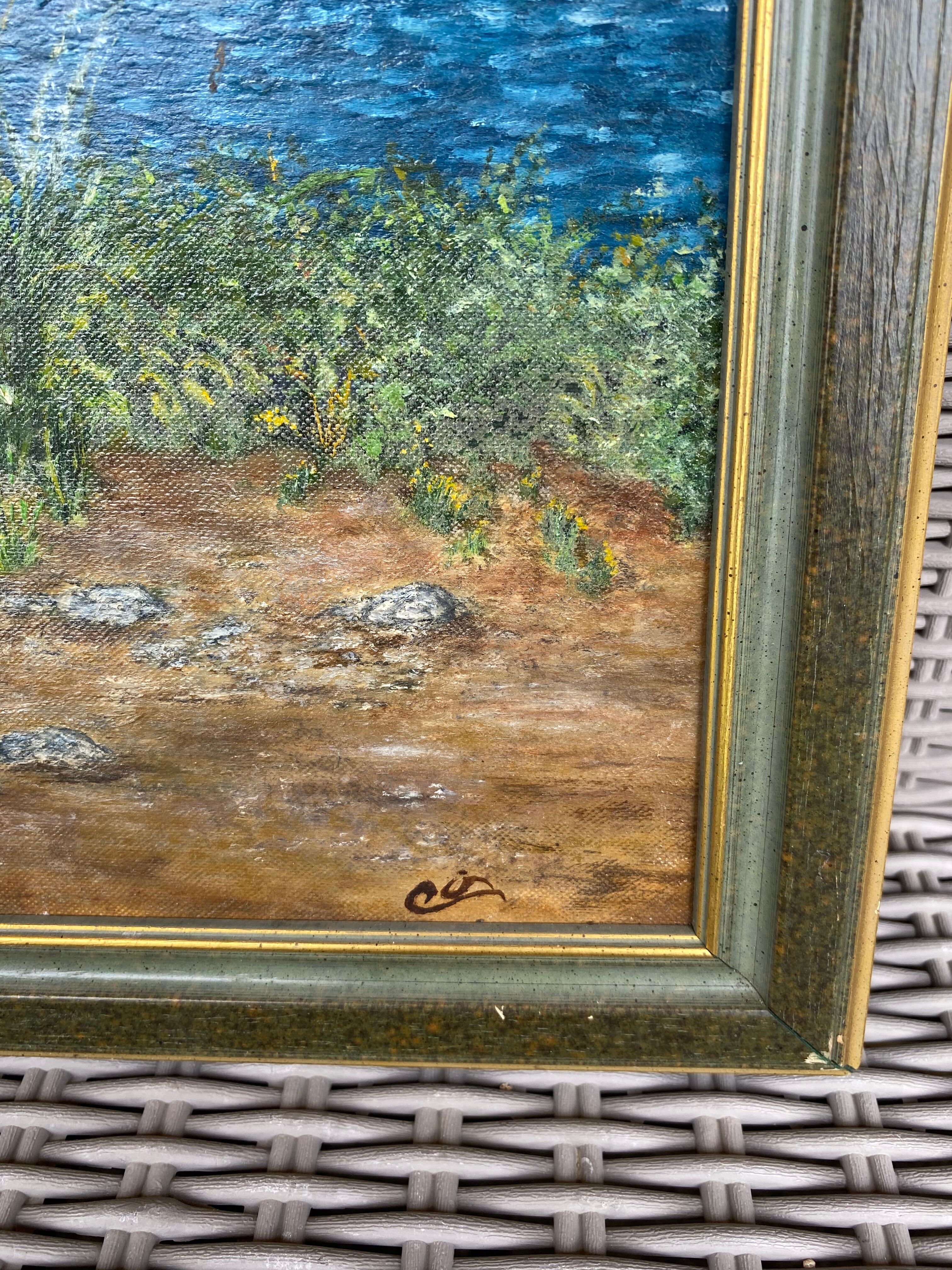 Tableau Huile sur Toile – Paysage Méditerranéen Éveillé – Cadre Inclus