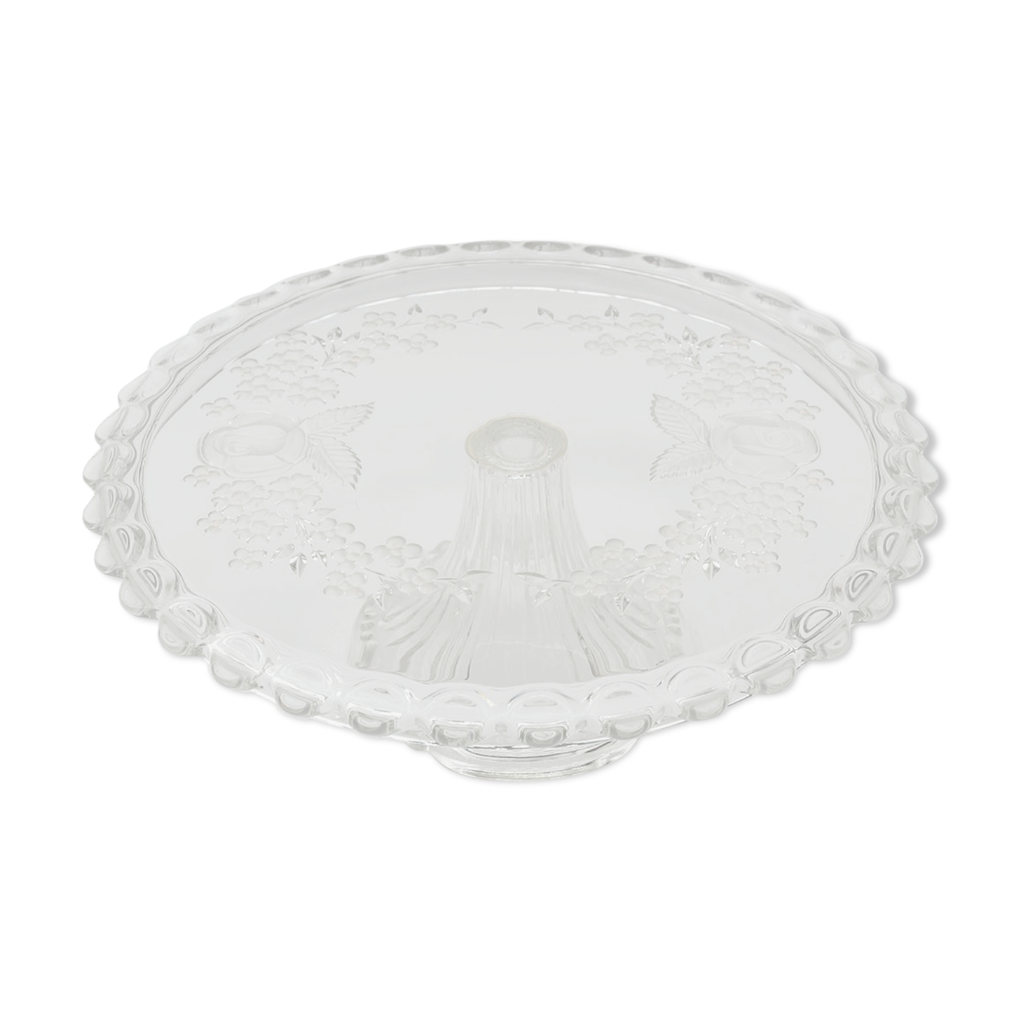 Pie dish on stand round servant in floral glass pattern D 30 cm ⋆ Brocante Chic