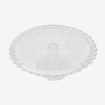 Plat à tarte sur pied serviteur rond en verre motif fleuri D 30 cm ⋆ Brocante Chic