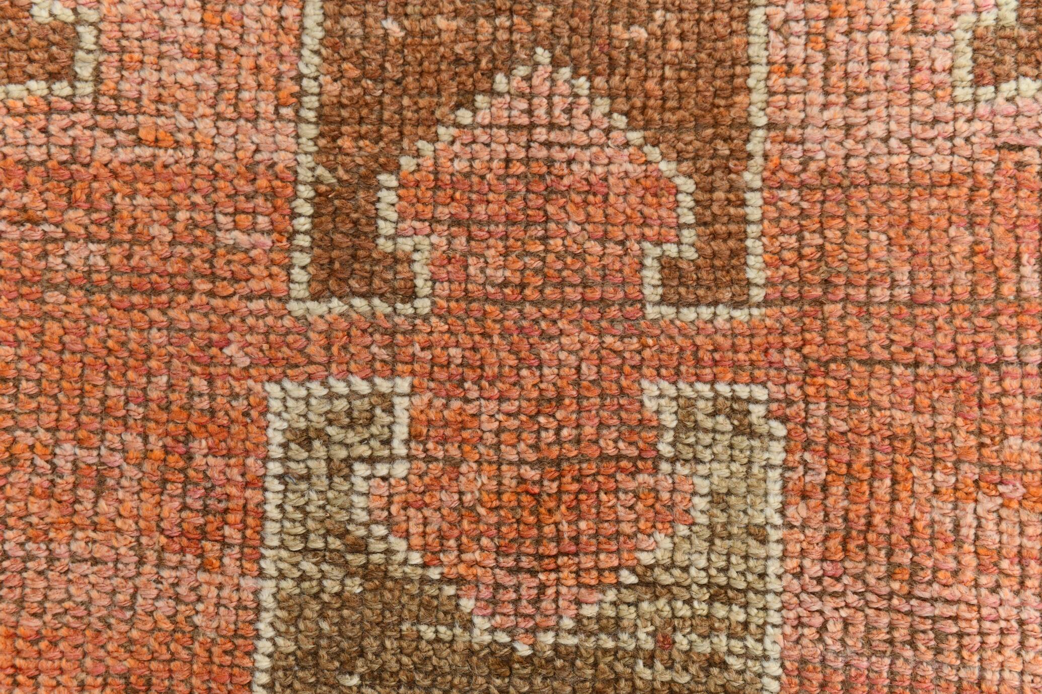Brown & Orange Turkish Runner Rug, 92x328Cm