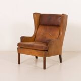 Fauteuil danois vintage en cuir de buffle, style Børge Mogensen, années 1960.