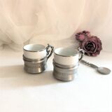 Set two porcelain cups with pewter support