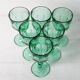 Set of 6 Vintage Green Wine Glasses / Stem Flutes / Crisal / Portugal 2000s