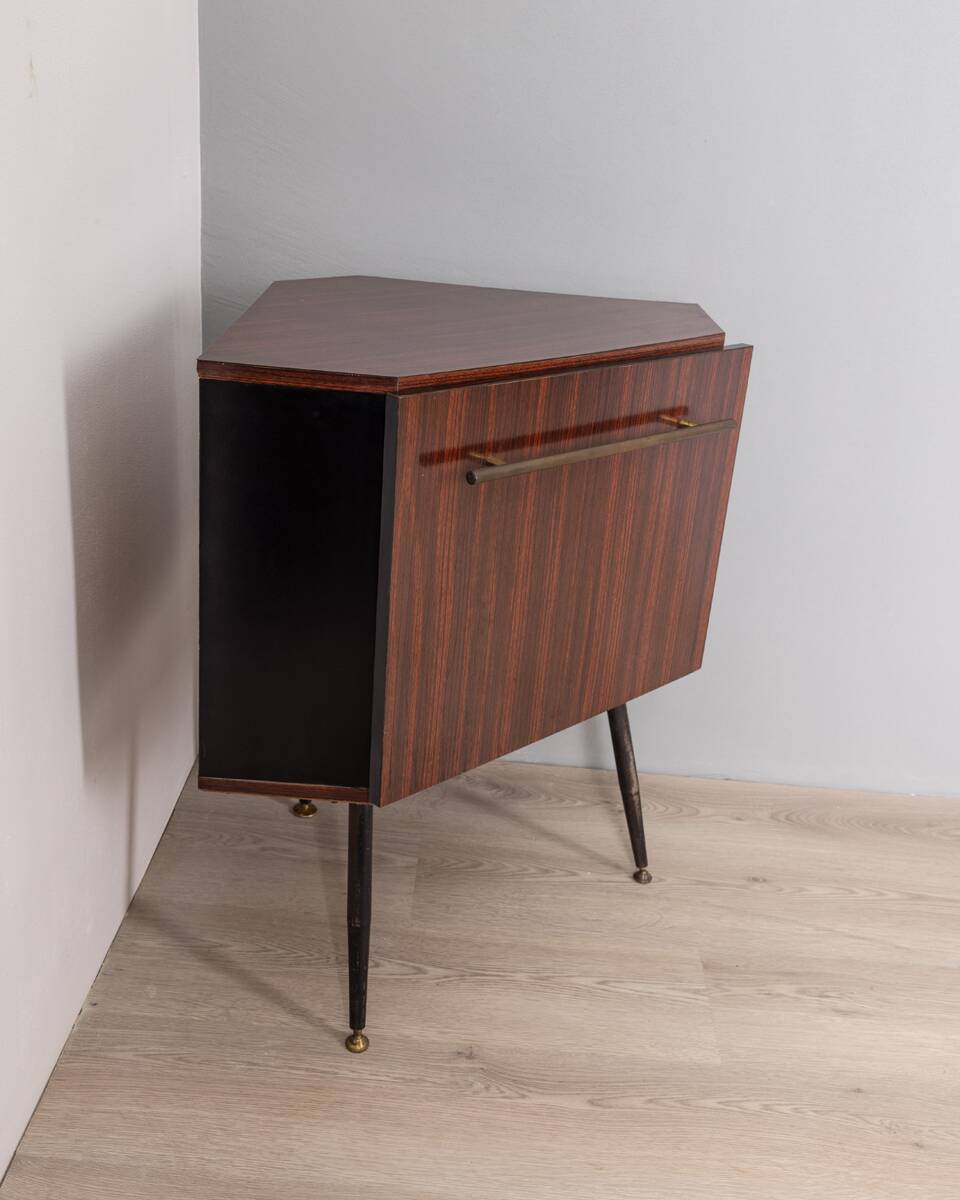 Vintage 60s corner bar cabinet in italian design wood