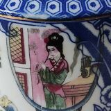 Japanese-inspired porcelain teapot.otifs Geishas kimonos, cherry blossoms