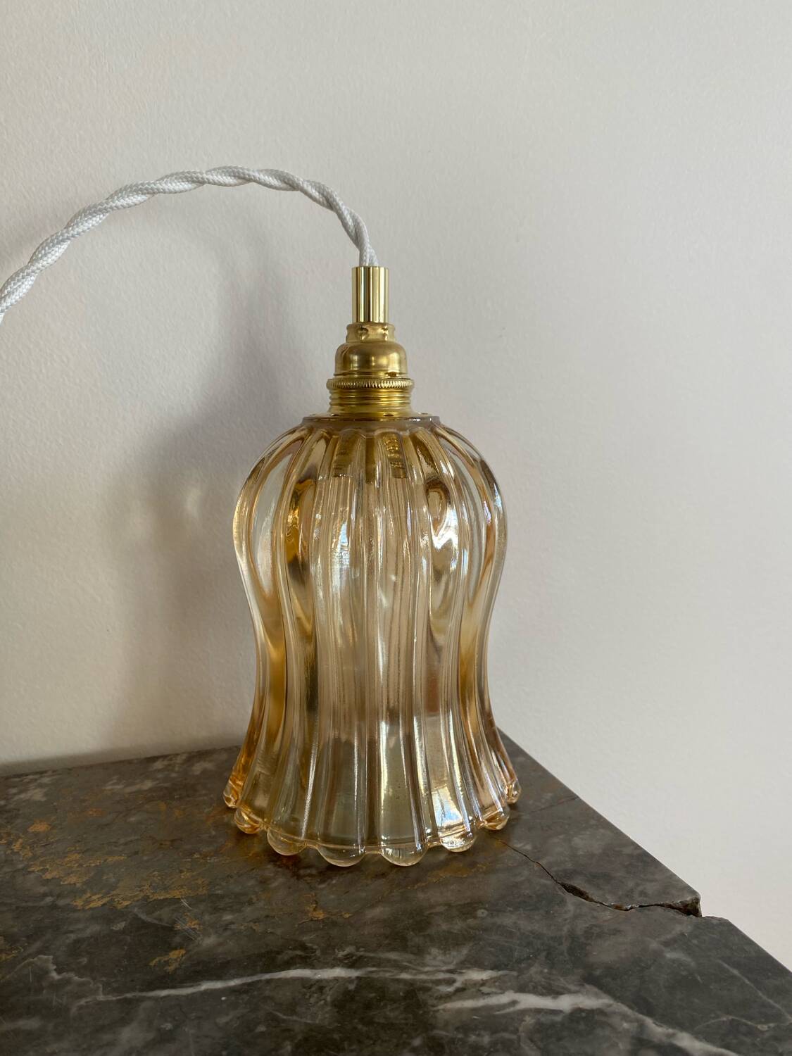 Pair of portable lamps with vintage amber glass globes