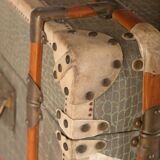 Anc Large cabin trunk in khaki canvas with a snakeskin effect, wood & brass