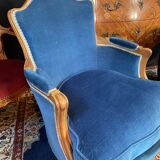 Pair of Louis XV style blue velvet bergère armchairs