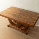 Elegant Art Deco dining table from the 1930s, walnut root veneer