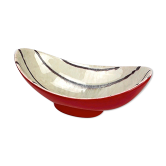 Coupelle céramique design rouge et blanc strié vintage