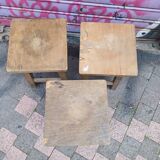 3 vintage square wooden stools