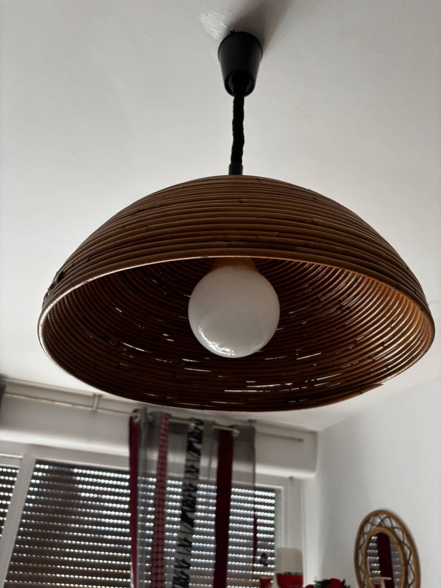 Large rattan pendant light from the 1970s.