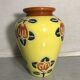 Ancient Ceramic Vase Enamelled Drawing Flowers Years 50 Vintage