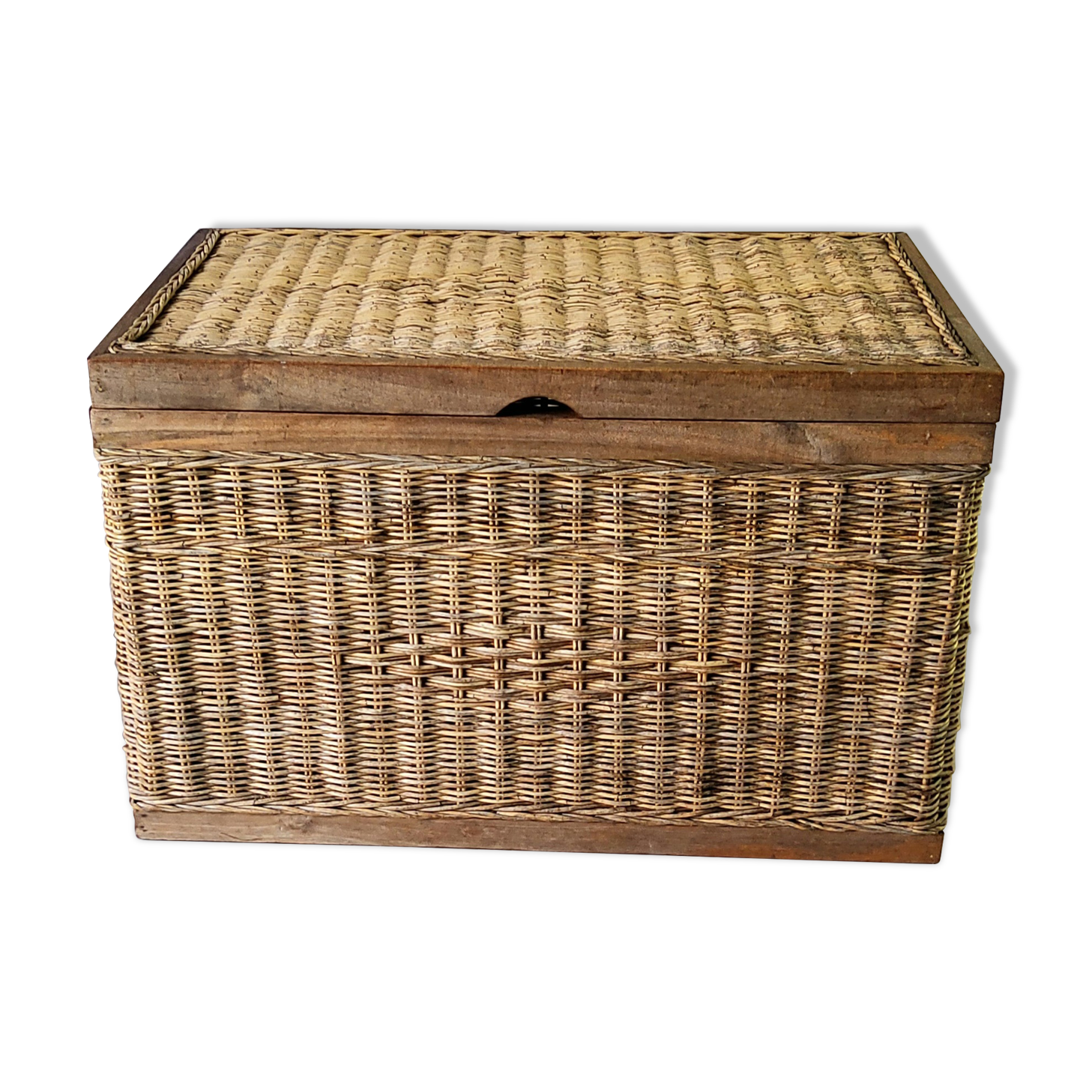 Coffre De Rangement Rotin Naturel Long Island - 120x45x45 Cm, Style Shabby Chic, Fait Main