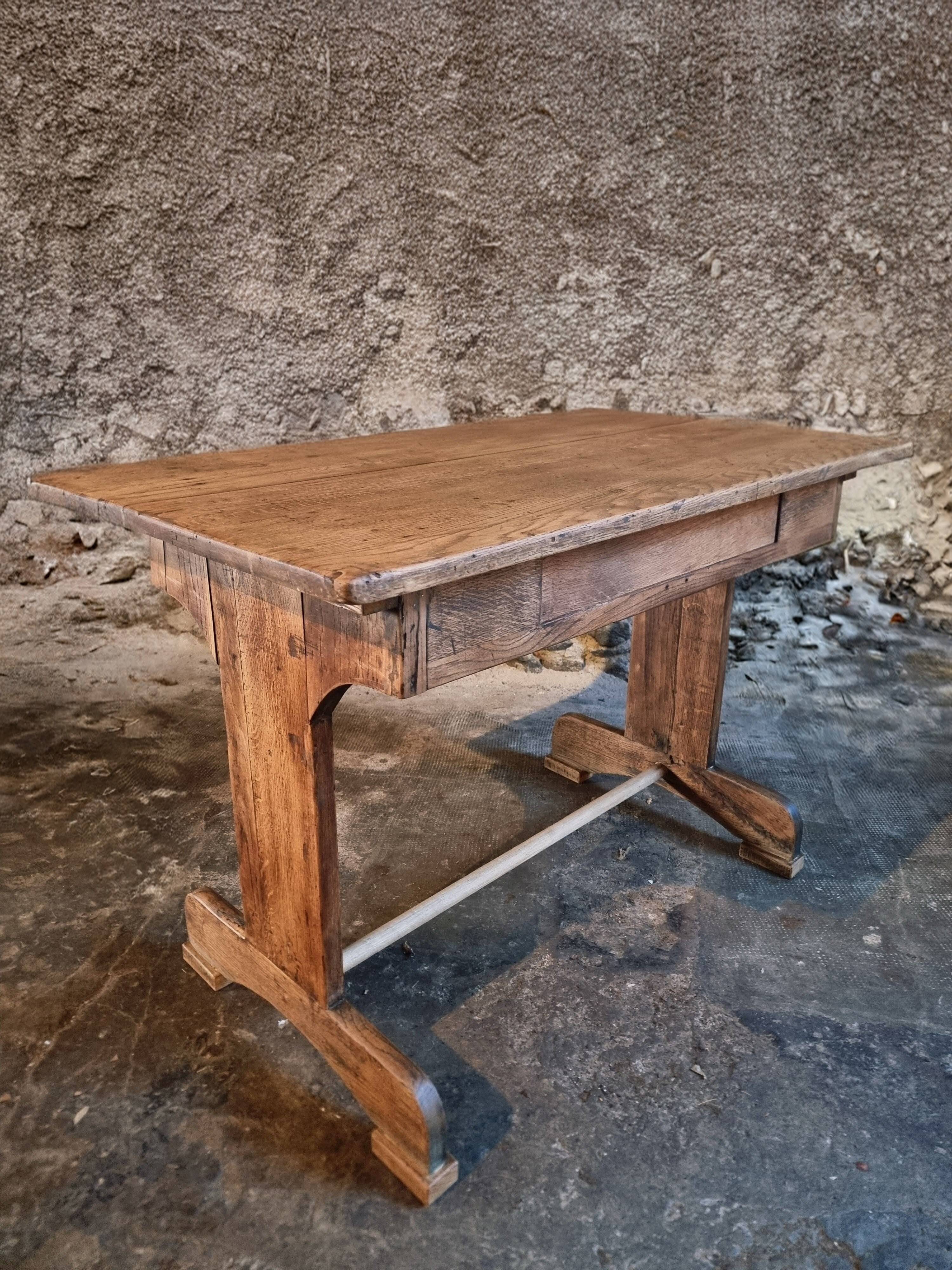 Antique trestle table in oak – France early 20th century – 110 cm