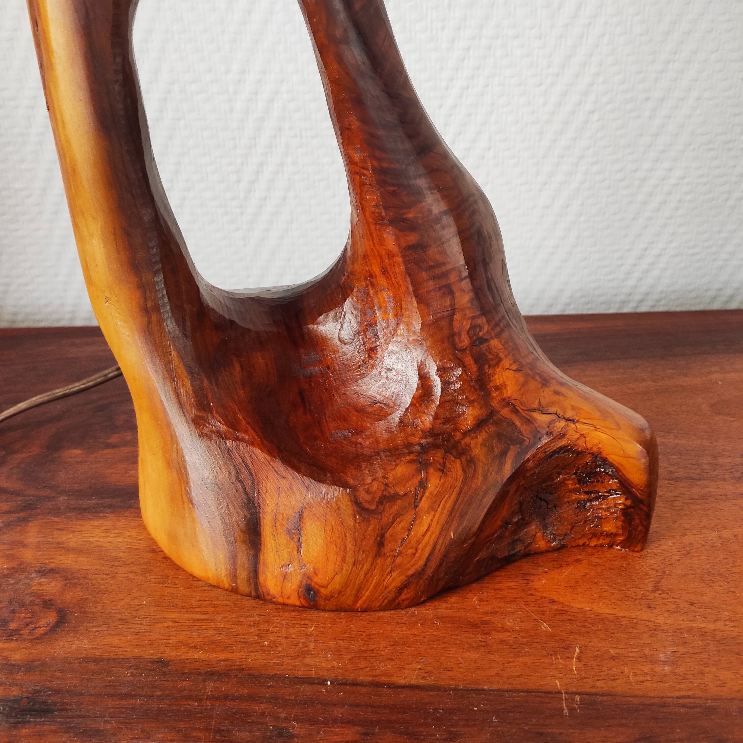 Brutalist lamp 1950/60 olive wood