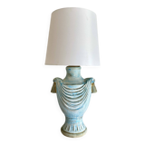 Painted plaster lamp, new 2 M fabric cable, fabric lampshade