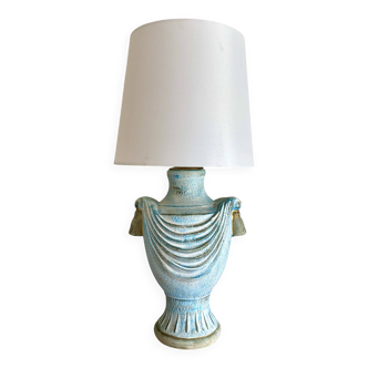 Painted plaster lamp, new 2 M fabric cable, fabric lampshade