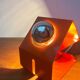 Lampe de table métallique orange minimaliste de l'ère spatiale moderne du milieu du siècle, années 1960