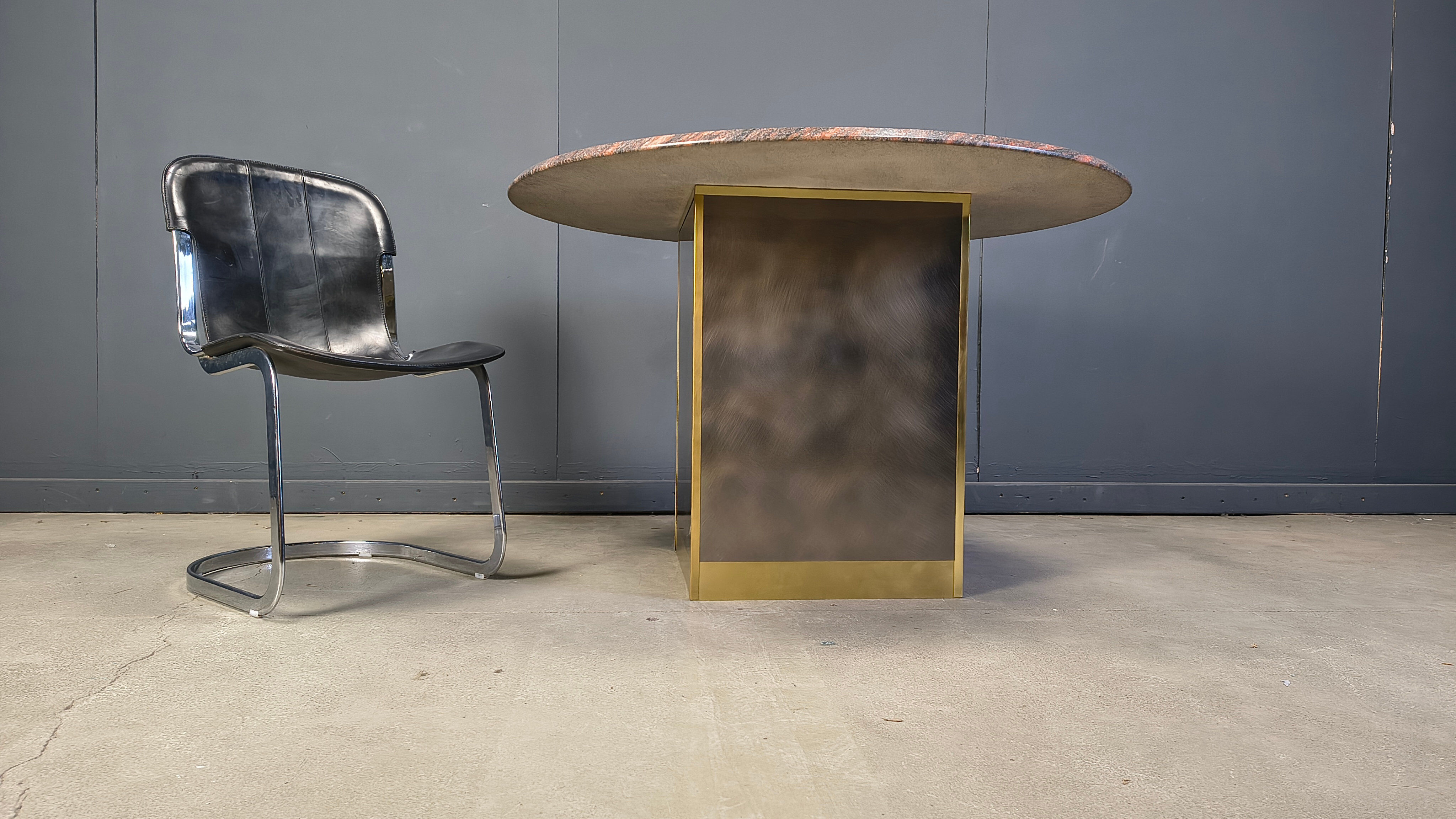 Vintage round granite and brass centre table by Belgochrom, 1970s