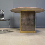 Vintage round granite and brass centre table by Belgochrom, 1970s