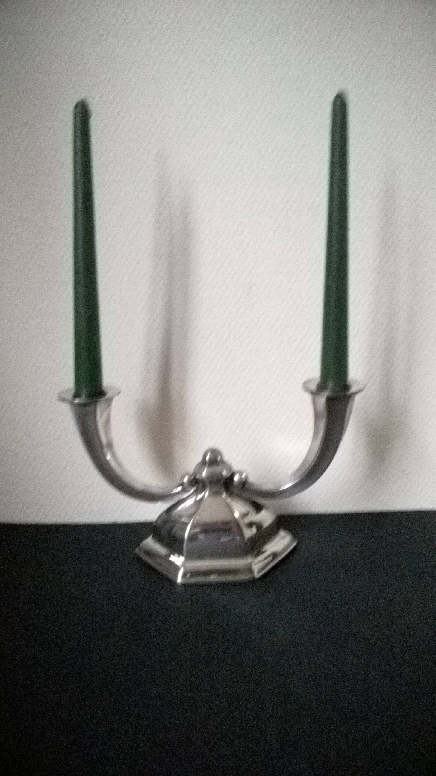 Art Deco silver metal candle holder - candlestick