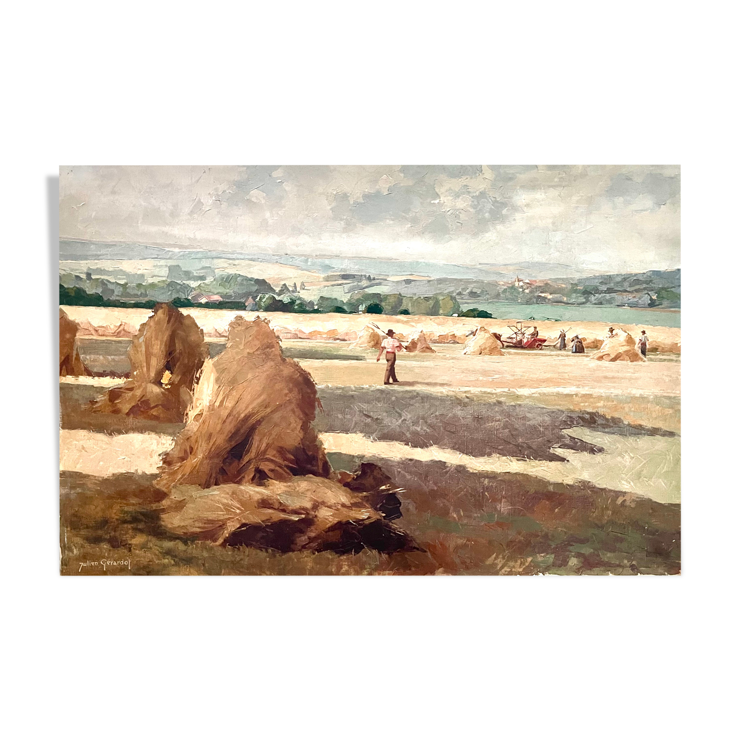 Haystack painting rustic scene by Julien Gerardot Oil on canvas