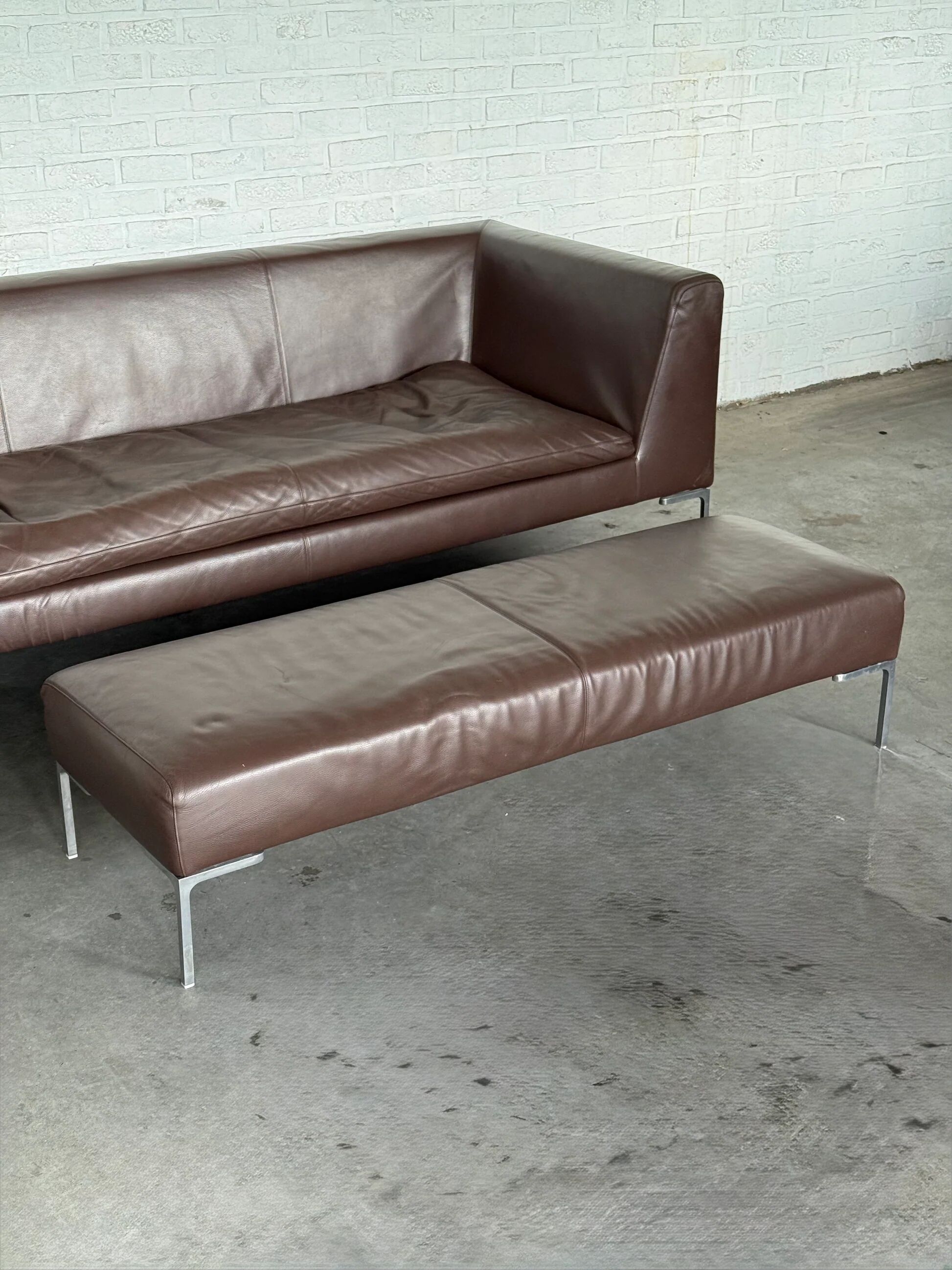 Leather sofa by B&B Italia and bench set — genuine Italian design, excellent condition.