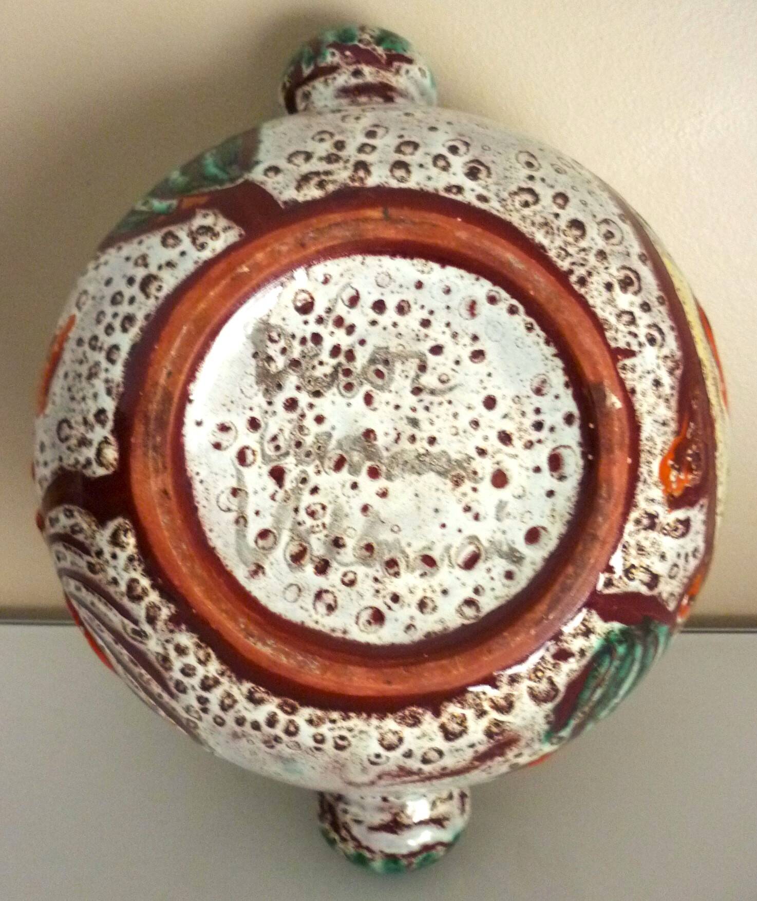 Soupière, plat, céramique émaillée Vallauris, poisson, crustacés, algues