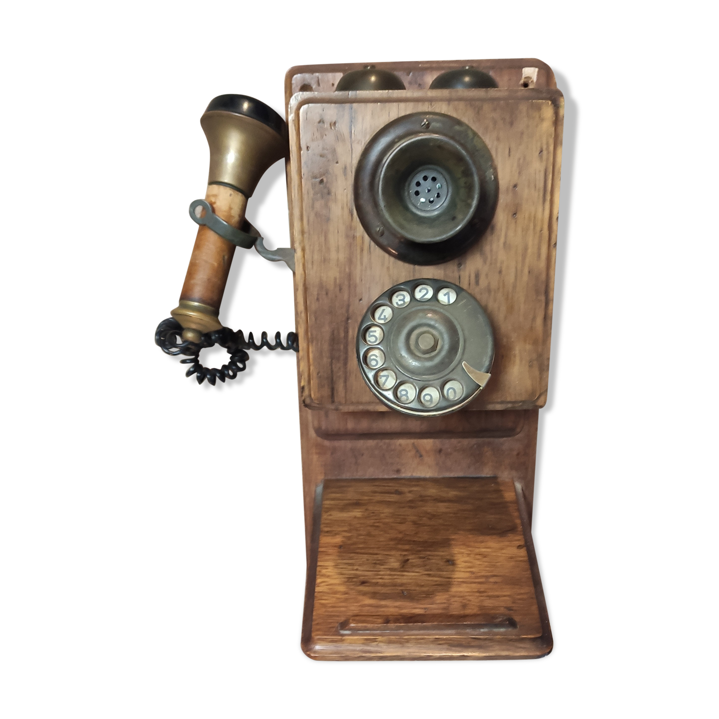 Téléphone décoratif en bois et laiton