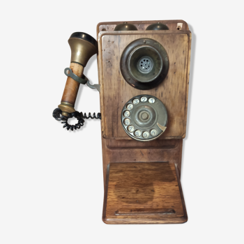 Téléphone décoratif en bois et laiton