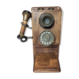 Téléphone décoratif en bois et laiton