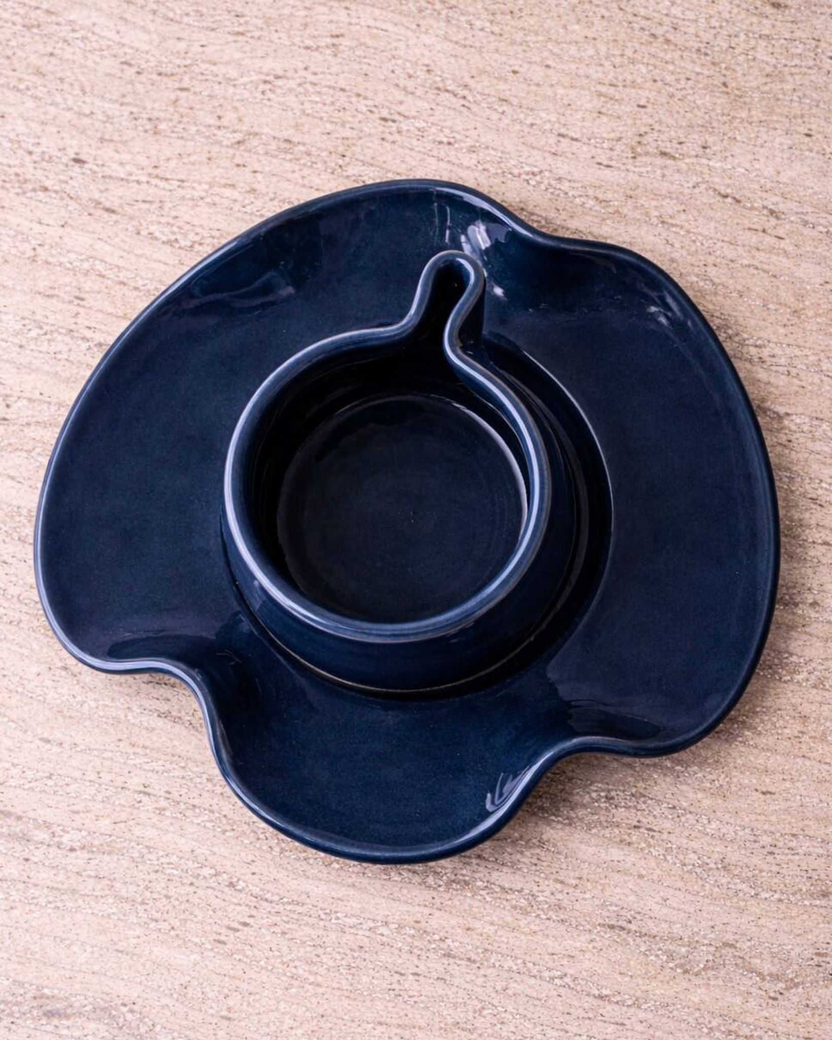 Set tasse & soucoupe ondulée céramique - bleu pétrole