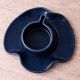 Set of wavy ceramic cup and saucer - petrol blue