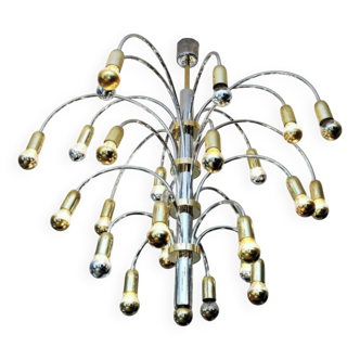 Lustre à 24 feux en métal chromé et doré, Allemagne 1970