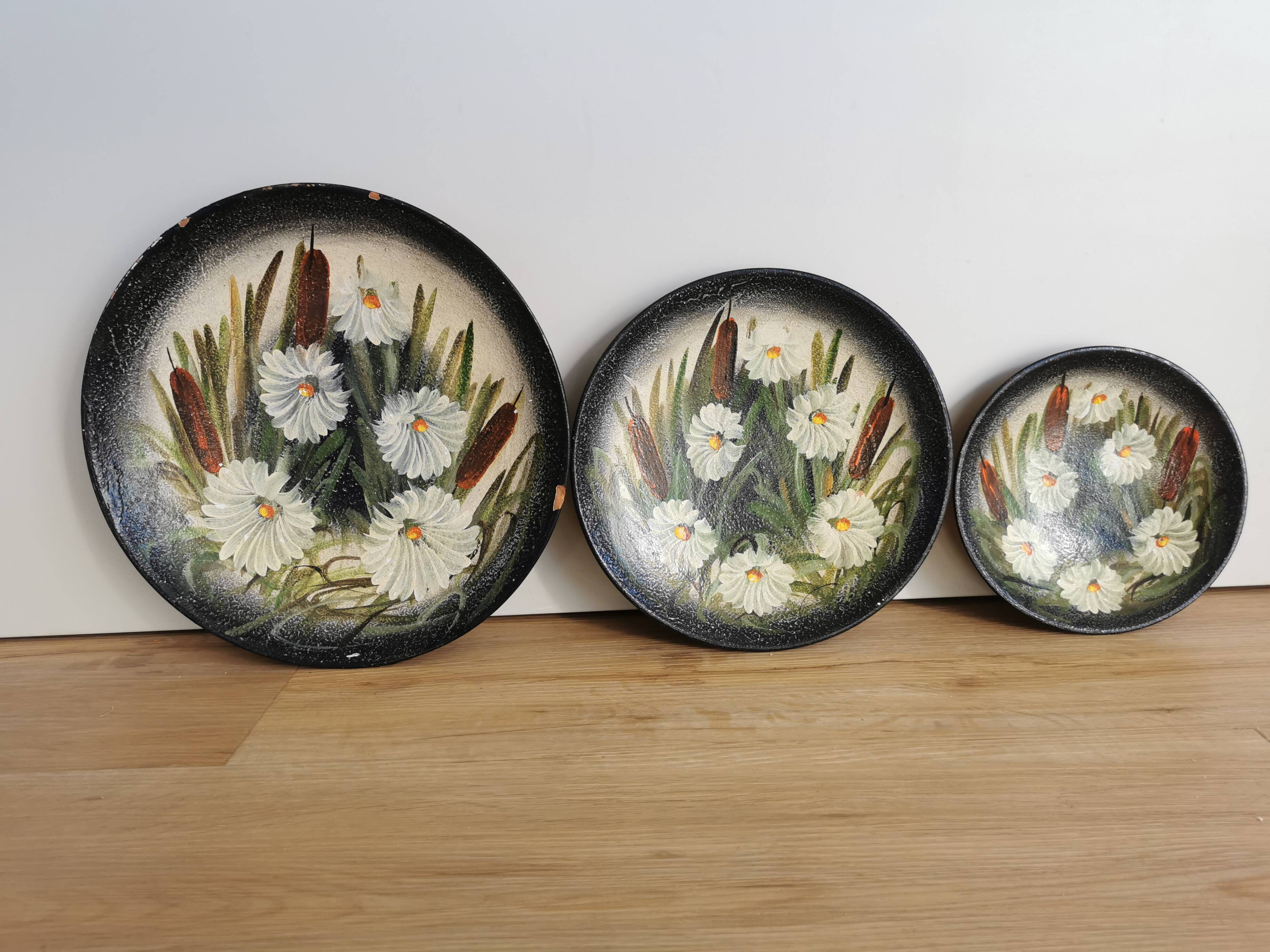 Vintage Hand-Painted Clay Plates: 1970s Yugoslavian Floral Wall Decor