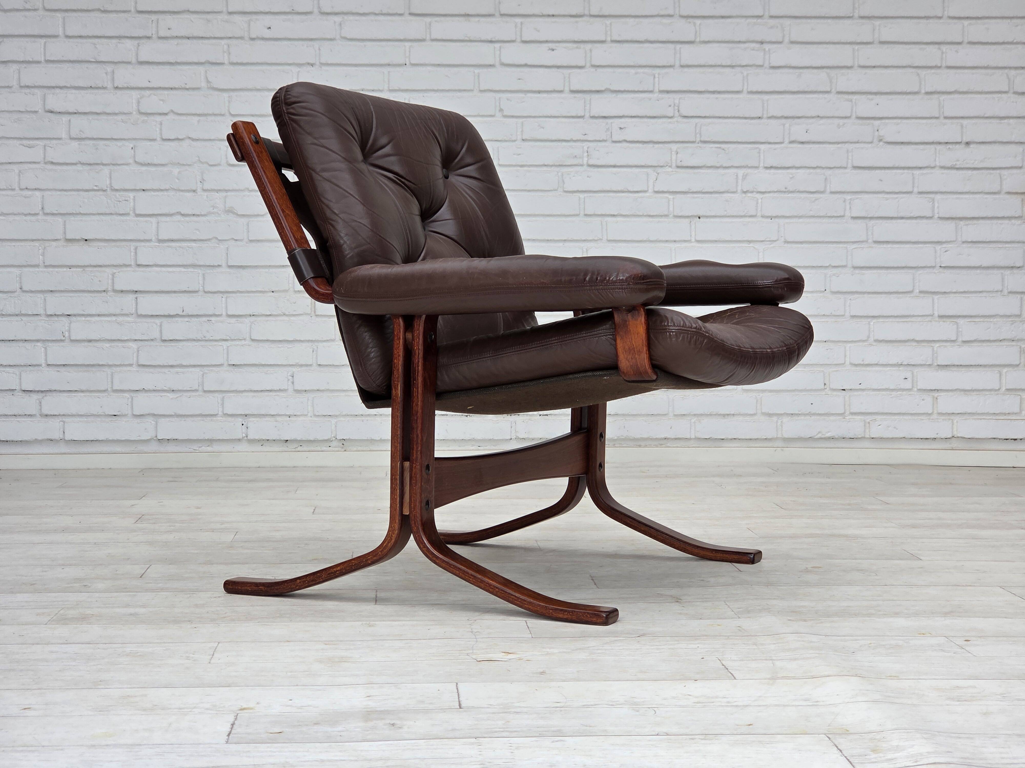 1970s, Norwegian armchair by Jon Hjortdal, furniture leather, bent wood.