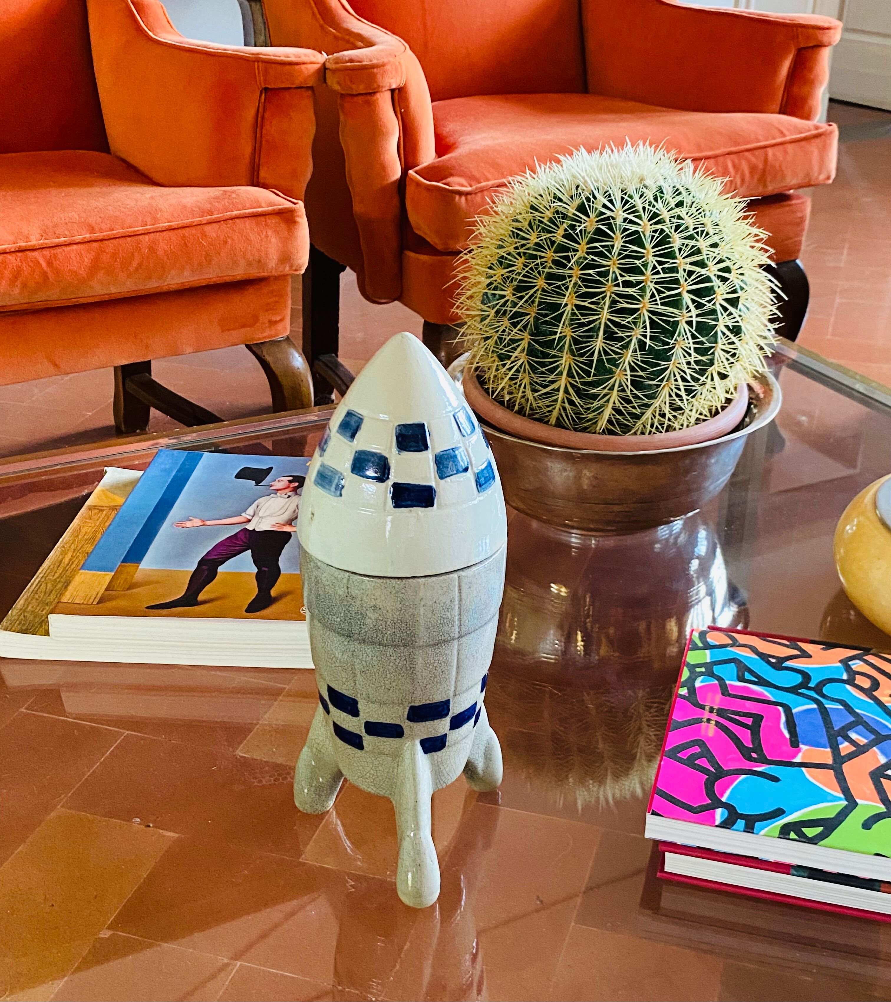 Ceramic rocket, spaceship bottle, France 1940s-1950s