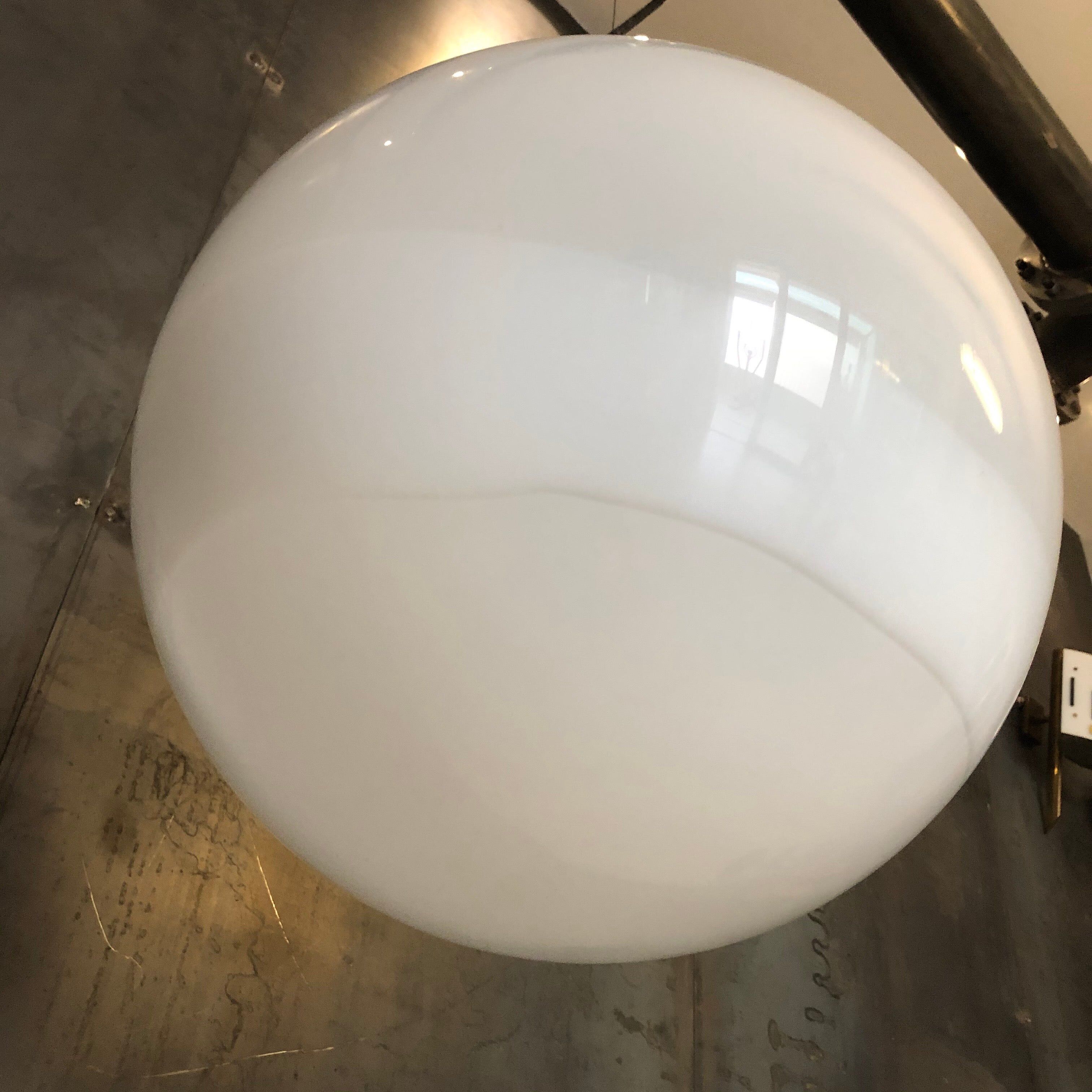 Midcentury Large Chrome and White Murano Glass Sphere by Mazzega, Italy, 1960s