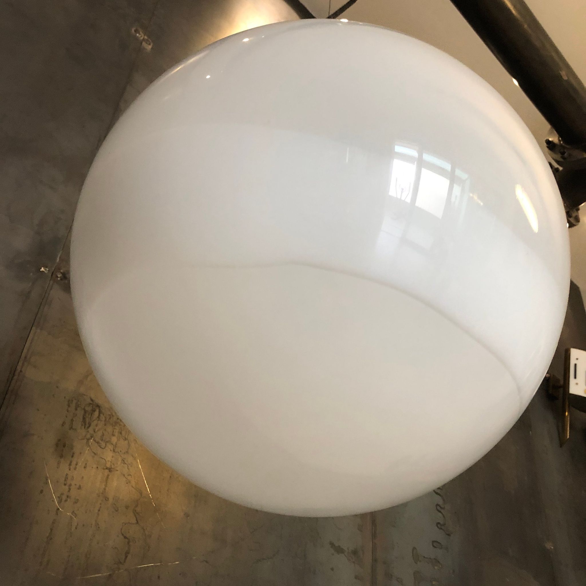 Midcentury Large Chrome and White Murano Glass Sphere by Mazzega, Italy, 1960s