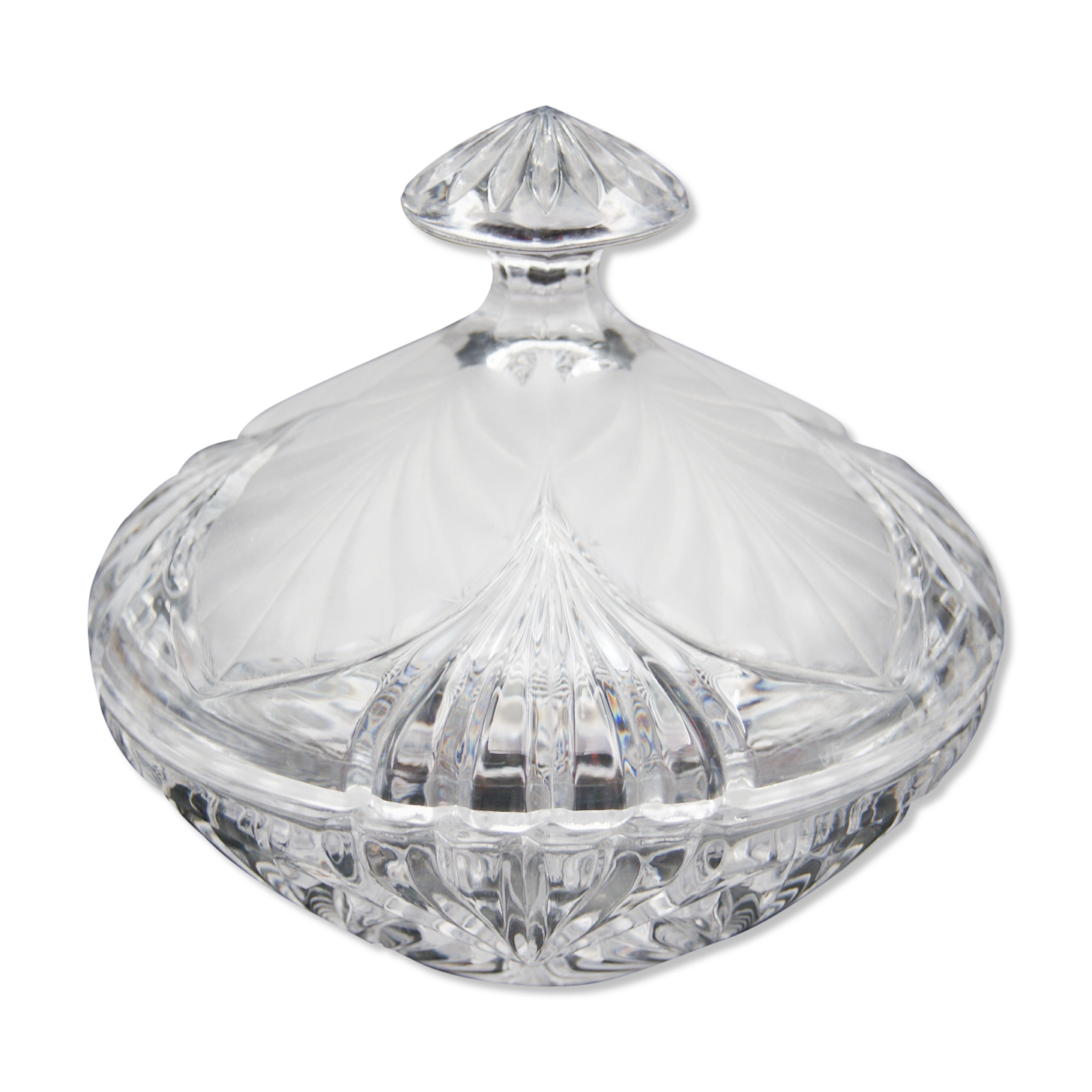 Polished striated crystal sugar bowl vintage leaves
