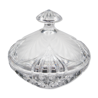 Polished striated crystal sugar bowl vintage leaves