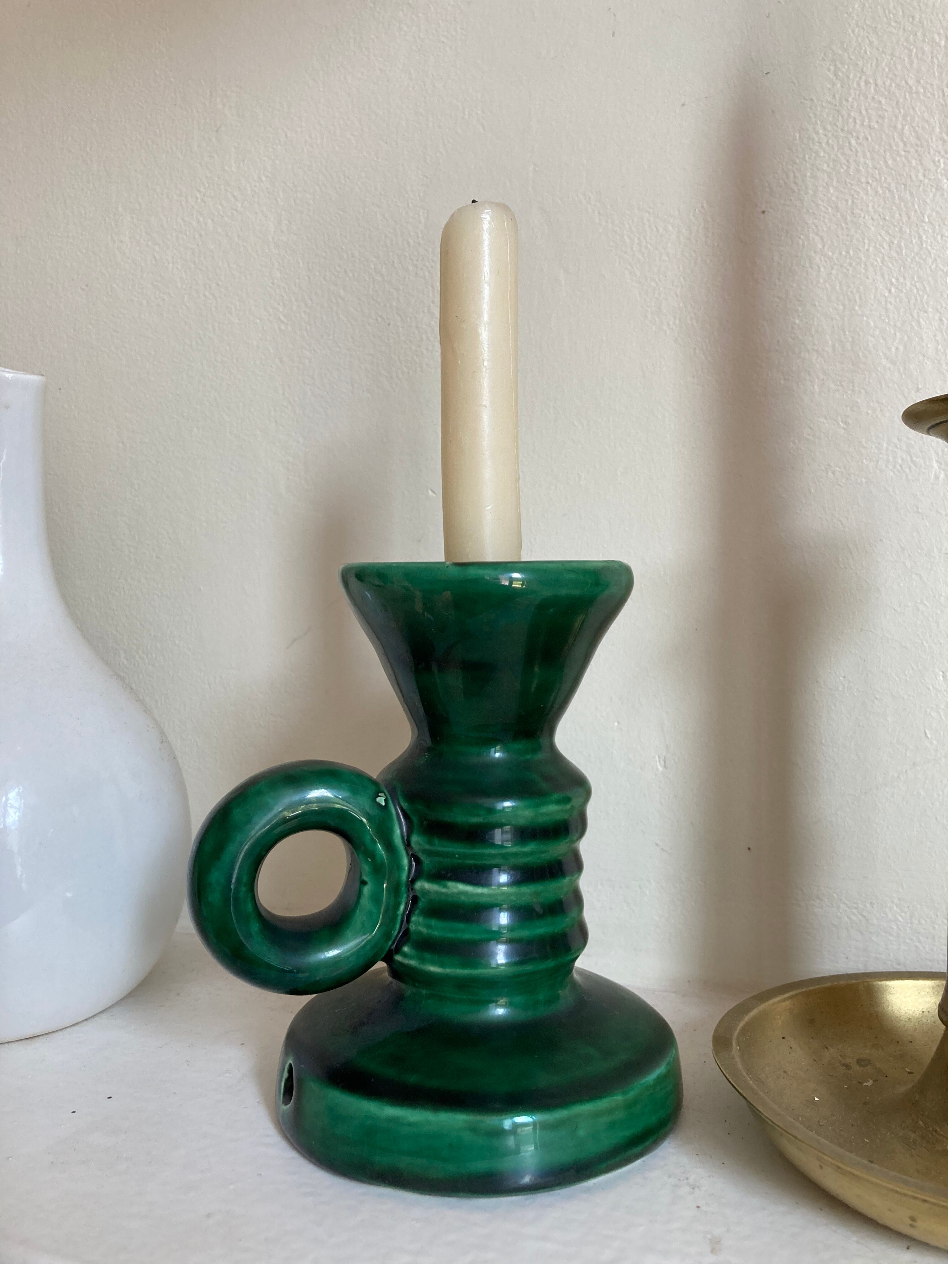 Vallauris candle holder in green ceramic