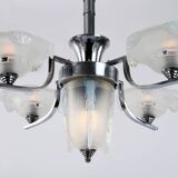 Lustre art déco en chrome et verre opalescent