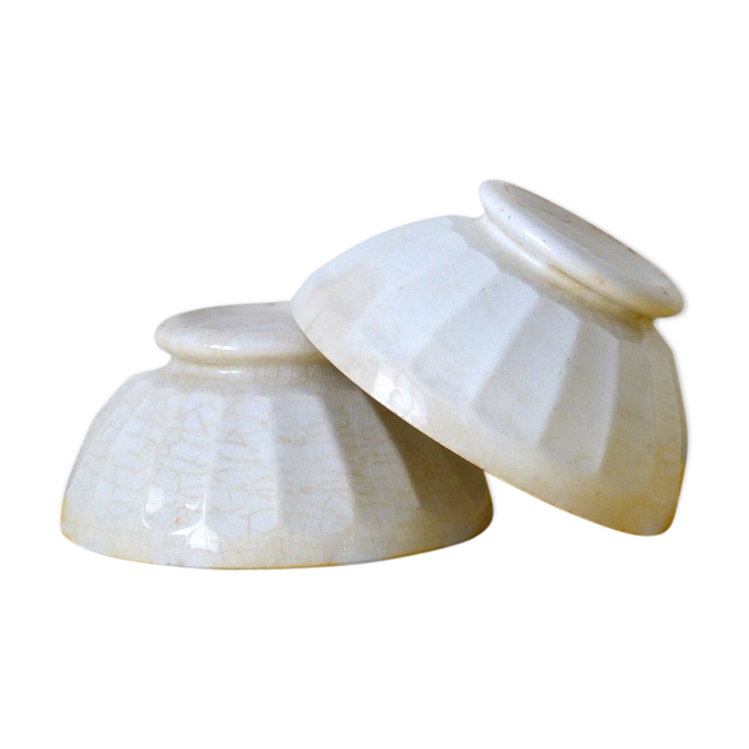 2 antique faceted bowls in cracked earthenware