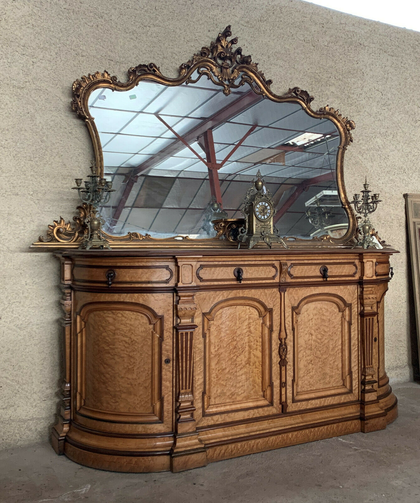 Half-moon shaped row sideboard napoleon iii era in speckled maple